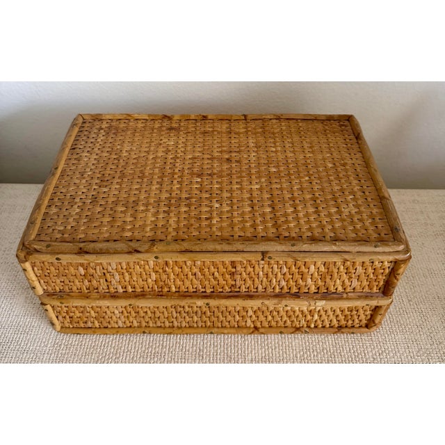 Boho Chic Vintage Woven Rattan Lidded Box For Sale - Image 3 of 9