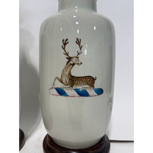 Mid 20th Century Pair of Chinese Export Armorial Porcelain Table Lamps Designed by John Rosselli For Sale - Image 5 of 9