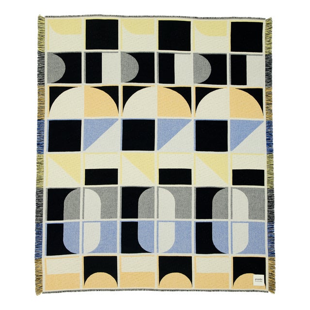 Grid Blanket in Blue and Yellow by Granite + Smoke For Sale
