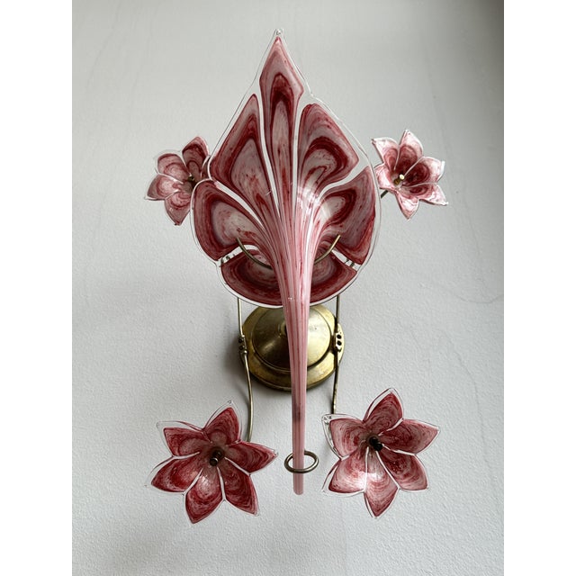 Mid-Century Modern Mid-Century Modern Pink Murano Glass Lily Wall Light by Franco Luce for Seguso, 1970s For Sale - Image 3 of 11