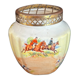 Late 19th Century Fox Hunt Scene Vase With Brass Flower Grid