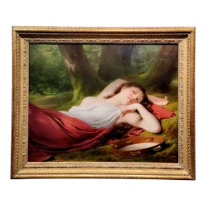 Fritz Zuber-Buhler- the Sexy Tambourine Player Relaxing-19th Century Oil Painting