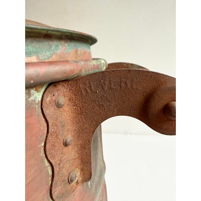Wood Antique Primitive Copper Wash Tub Boiler W/ Lid & Wood Handles – 23" For Sale - Image 7 of 12
