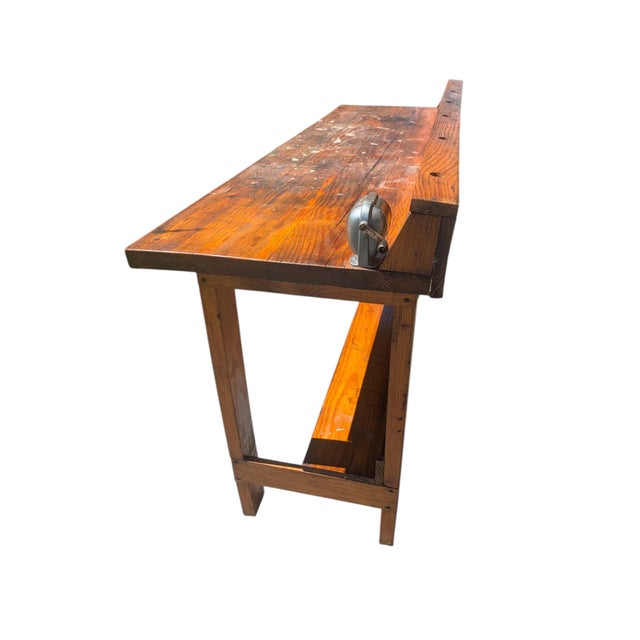 Mid-20th Century Industrial Solid Wood Carpenter's Workbench Console Table For Sale - Image 13 of 18