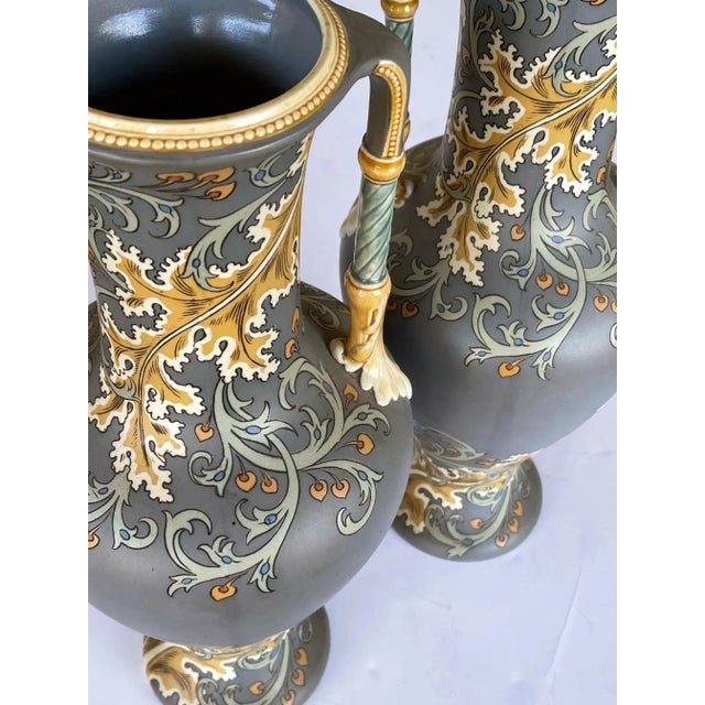 Late 19th Century Art Nouveau Mettlach Pottery Vases With Incised Markings on Underside - a Pair For Sale - Image 5 of 9