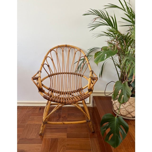Mid-Century Modern French Rattan Peacock Lounge Chair, 1970 For Sale - Image 12 of 13