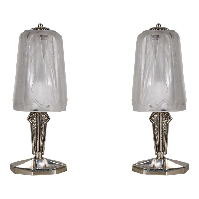 Muller Freres & Cherrier Et Besnus Geometric French Art Deco 1930s Table Lamp - A Pair For Sale