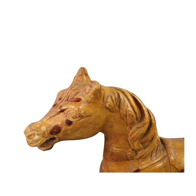 Antique Carved Raw Wood Carousel Horse Mounted on Metal Stand For Sale In Los Angeles - Image 6 of 6