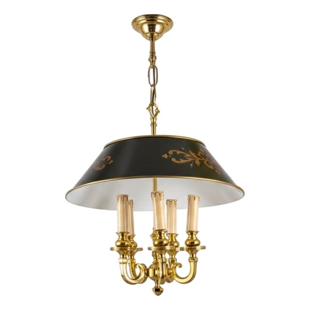 Hot Water Bottle Style 6-Light Pendant in Brass with Tin Shade, 1980s For Sale