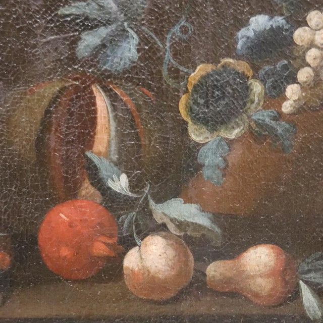 Still Life with Flowers and Fruits, 1700s, Oil on Canvas For Sale - Image 9 of 12
