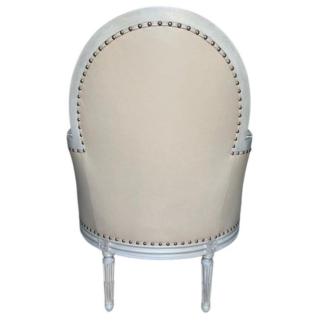 Vintage Louis XVI Style Leather Armchair by Jean-Rémy Couradette, France, 2001 For Sale - Image 3 of 9