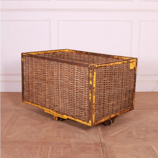 Metal and Wicker Log Basket on Wheels, 1920s For Sale - Image 6 of 6