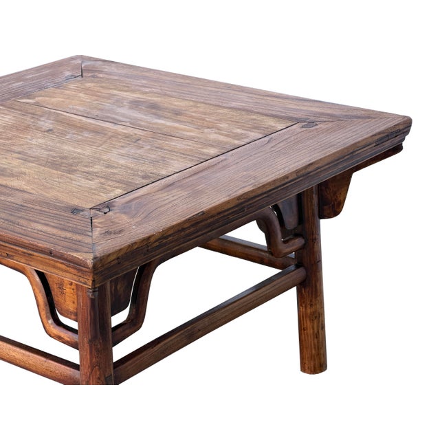 Vintage Rustic Raw Wood-Square Ming Style Apron Low Coffee Table For Sale - Image 13 of 15