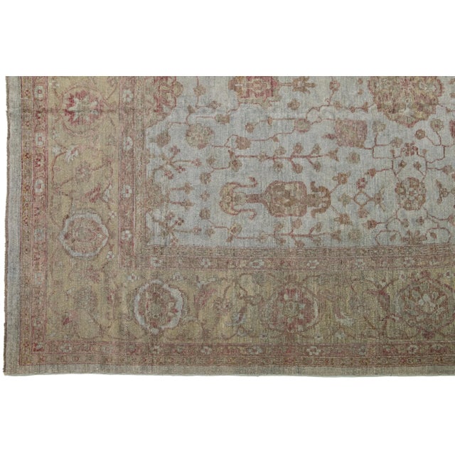 2010s Gray Modern Oushak Style Oversized Wool Rug With Floral Design For Sale - Image 5 of 9