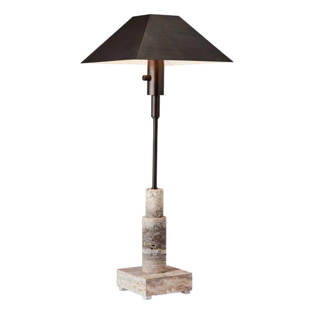 Travertine/Bronze Lamp For Sale