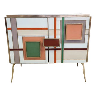 Credenza with Two Multicolored Glass Doors, 1980s For Sale