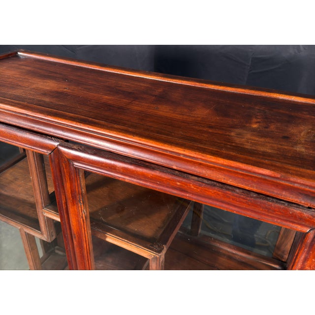 Oxblood Red Vintage Chinese Rosewood Two Door Glass Curio Cabinet / Vitrine Etagere For Sale - Image 8 of 14