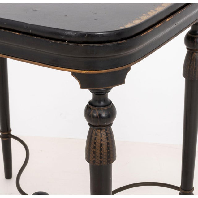 Wood Regency Style Black With Gilt Geometric Design Lacquered Wood Tray Table For Sale - Image 7 of 12