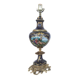 Late 20th Century Cobalt Hand-Painted Gilt Porcelain Sevres Style Lamp For Sale