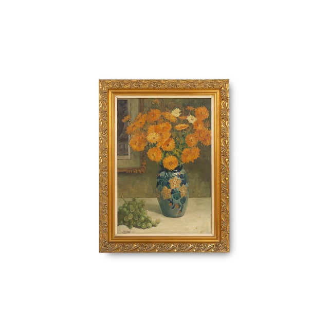 Jos Pas, Still Life with Flowers and Grapes in a Vase, 1944, Oil on Canvas For Sale - Image 11 of 11