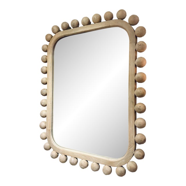 Revelation Organic Modern Natural Wood Ball Brianza Wall Mirror For Sale