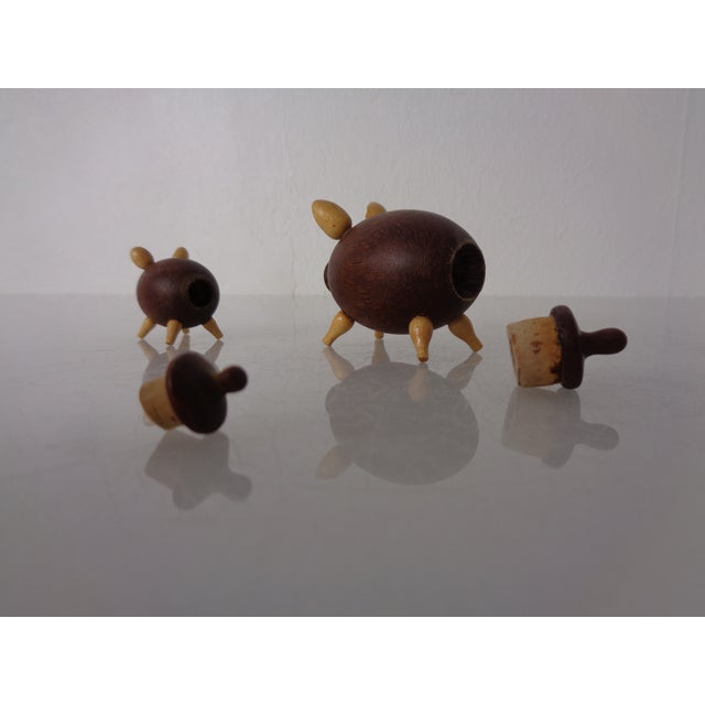 Wood Vintage Pig-Shaped Teak Salt and Pepper Shakers, Denmark, 1960s, Set of 2 For Sale - Image 7 of 10