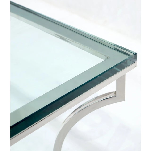 Mid-Century Modern Square Chrome and Brass Hoof Feet Base Coffee Table Thick Glass Top For Sale - Image 3 of 12