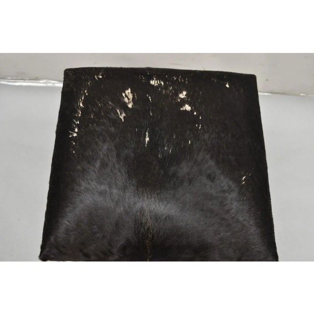 Late 20th Century Modern Chrome Frame X-Frame Metal Stool With Cowhide Upholstery For Sale - Image 4 of 11