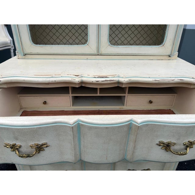 1950s Vintage French Provincial Painted Secretary Desk For Sale - Image 5 of 6