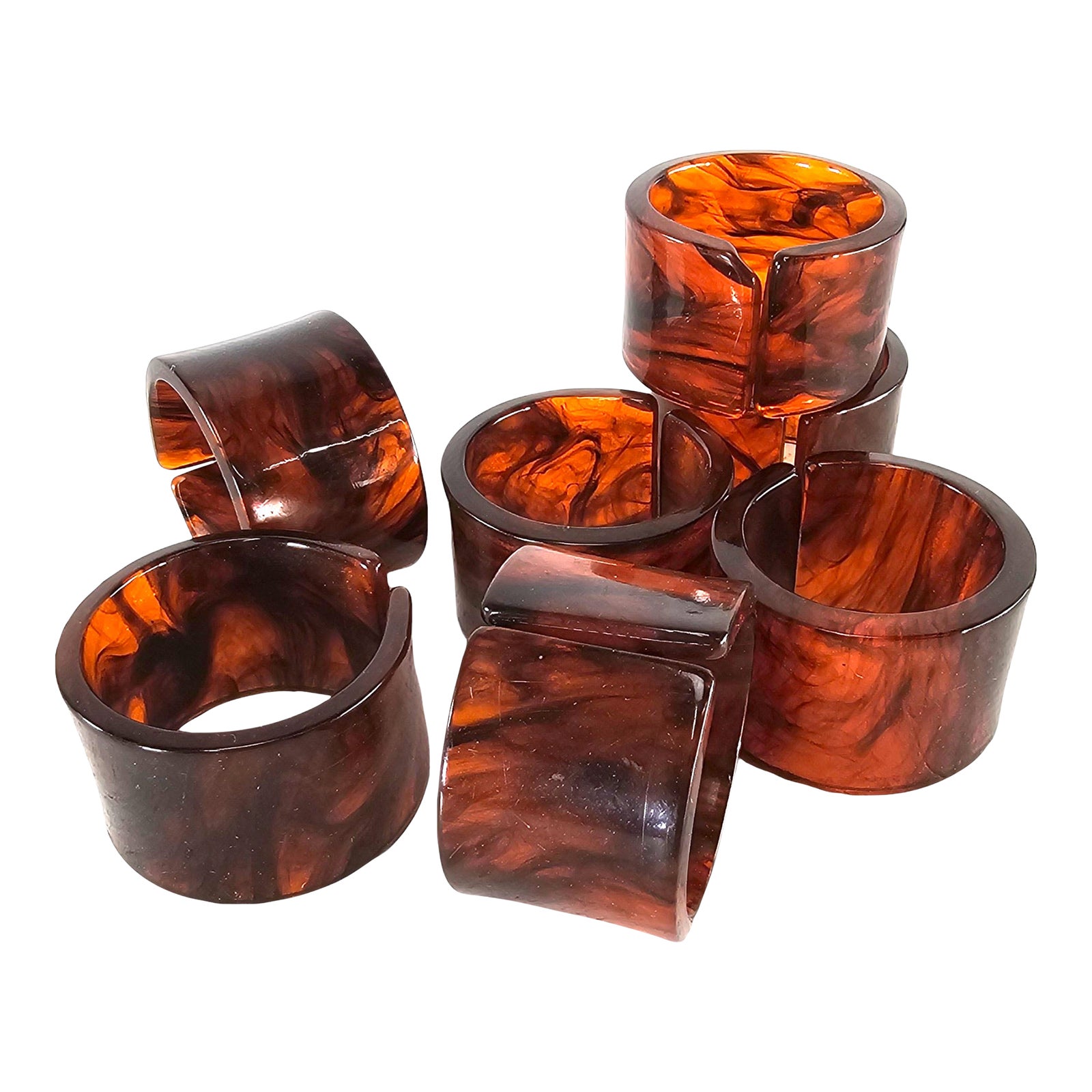 Lucite Faux Tortoise Shell Napkin Rings Set of 7 | Chairish