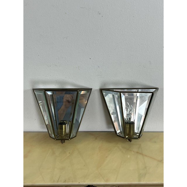 Mid-Century Modern Brass and Glass Mirror Wall Lamps, 1950s, Set of 2 For Sale - Image 11 of 16