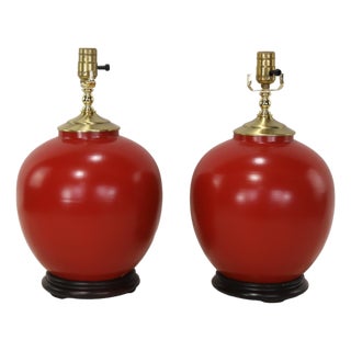 Chinese Red-Glazed Ceramic Table Lamps - Pair For Sale