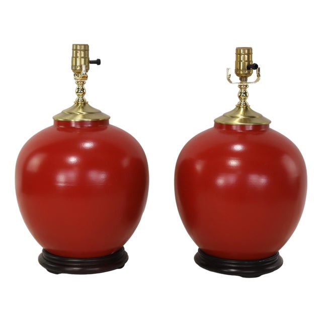 Chinese Red-Glazed Ceramic Table Lamps - Pair For Sale