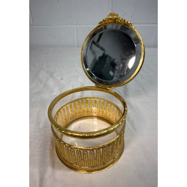 Bronze Antique Ornate Victorian Ormolu Bronze Crystal Jewelry Powder Vanity Box Casket For Sale - Image 8 of 10