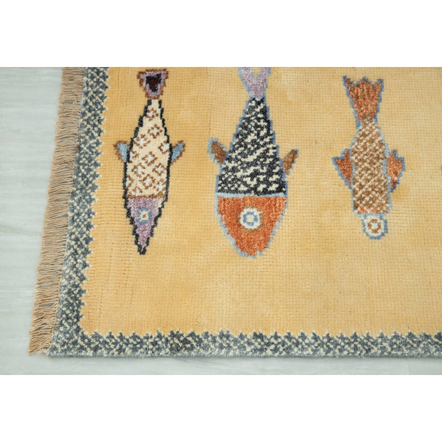 Not Yet Made - Made To Order Koi Fish Yellow Hand Knotted Runner Rug 2.6x12Ft. For Sale - Image 5 of 15