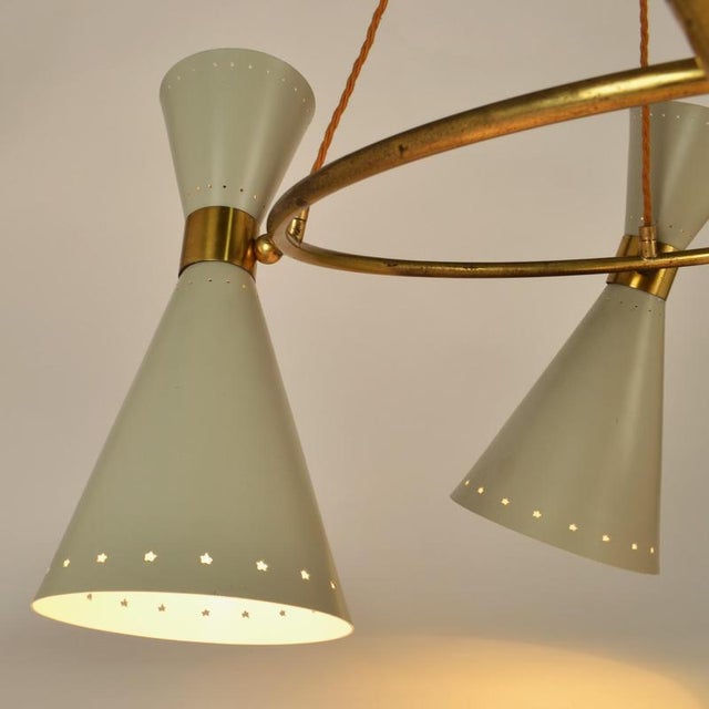 Gray Large Hourglass Chandelier with Grey Metal Diabolo Shades on Brass Frame, 1950s For Sale - Image 8 of 18