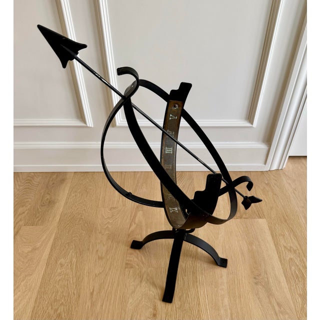 Classical Roman Heavy Large Vintage Wrought Iron & Brass Armillary Sphere Sundial Garden Ornament For Sale - Image 3 of 9