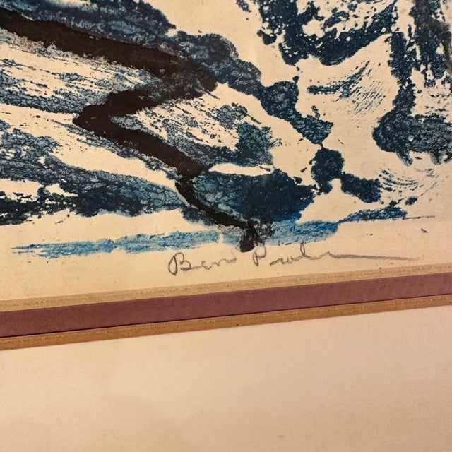 Abstract Framed Abstract Blue Landscape Lithograph Signed For Sale - Image 3 of 12