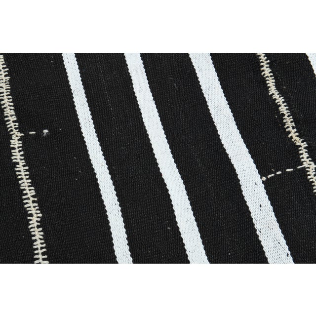 1970s Striped Kilim Black White Vintage Handmade Area Rug For Sale - Image 5 of 11