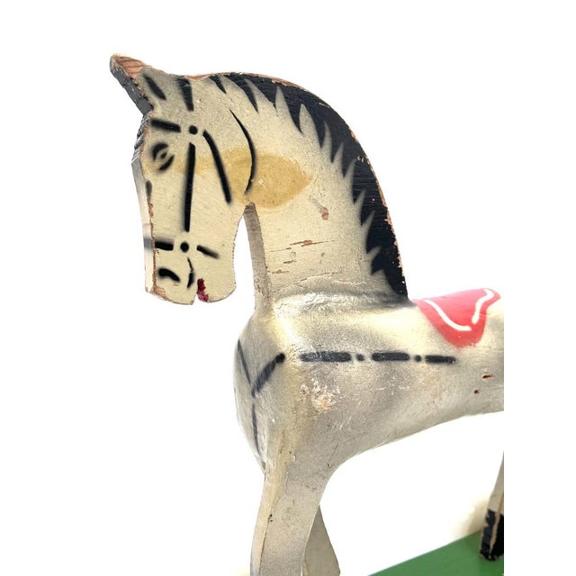 Beige Vintage Wooden Horse on Rolling Board, 1930s For Sale - Image 8 of 15