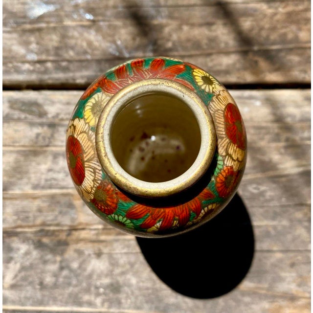 Ceramic Early 20th Century Pair Japanese Satsuma Hanazume Miniature Cabinet Vases, Floral Decoration, 5 Inches For Sale - Image 7 of 11