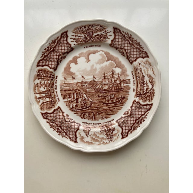 Vintage set of 3 nautical and flower design luncheon plates 9"D , makers mark reads "Fair Winds Staffordshire England U.S...