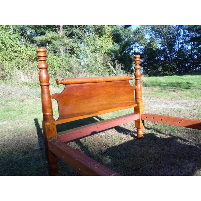 Antique Primitive Solid Wood Rolling Pin Full Double Rope Poster Bed