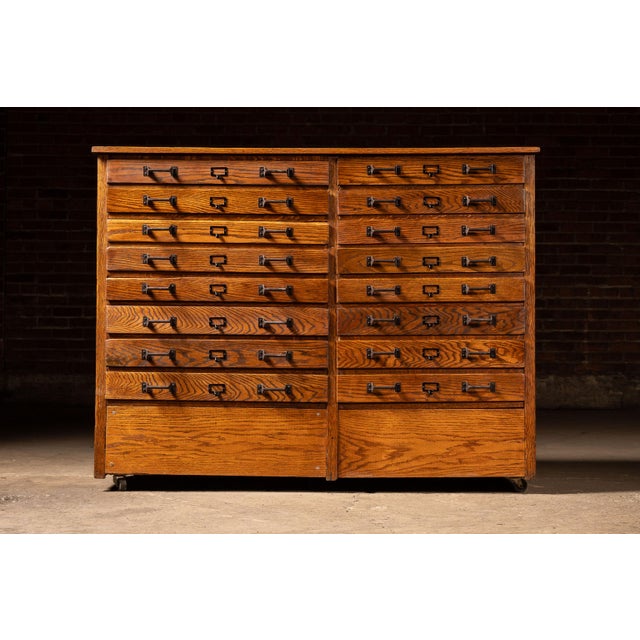 Antique 16-Drawer Quarter-Sawn Oak Rolling Flat File Cabinet For Sale - Image 4 of 10