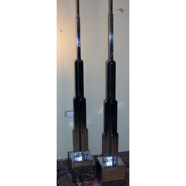 Pair of 1920s 7 Feet Tall! Jules Bouy Art Deco Skyscraper Floor Lamps For Sale - Image 10 of 12