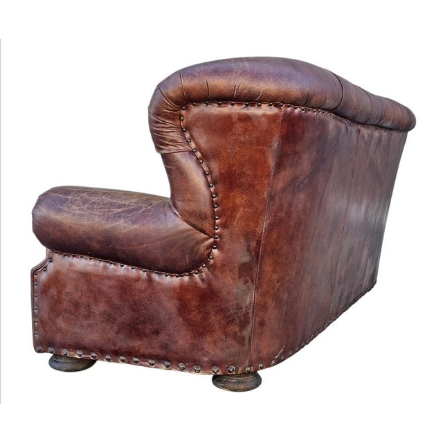 Restoration Hardware Leather Churchill Tufted Sofa For Sale - Image 12 of 18