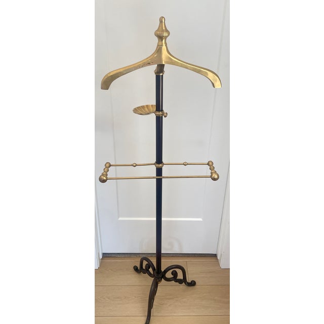 Bronze Vintage Hollywood Regency Style Gentlemen's Brass & Decorative Iron Valet Clothing Rack For Sale - Image 8 of 10