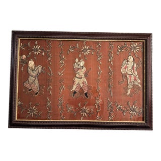 Late Qing Dynasty Silk & Gold Couchwork Panel: The Sanxing Deities, C. 1890 For Sale