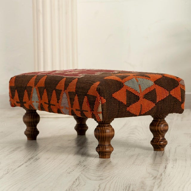 Wood Mid-Century Kilim Ottoman With Oak & Hornbeam Frame For Sale - Image 7 of 7