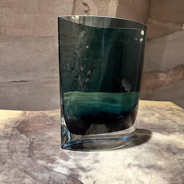 Mid-Century Modern 1960s Polish Lsa Crystal Glass Modernist Blue Gray Vase For Sale - Image 3 of 8